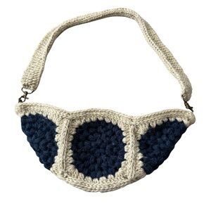 Crochet Macrame Boho Granny Square Bum Bag Sling‎ Belt Bag Cream Blue Festival